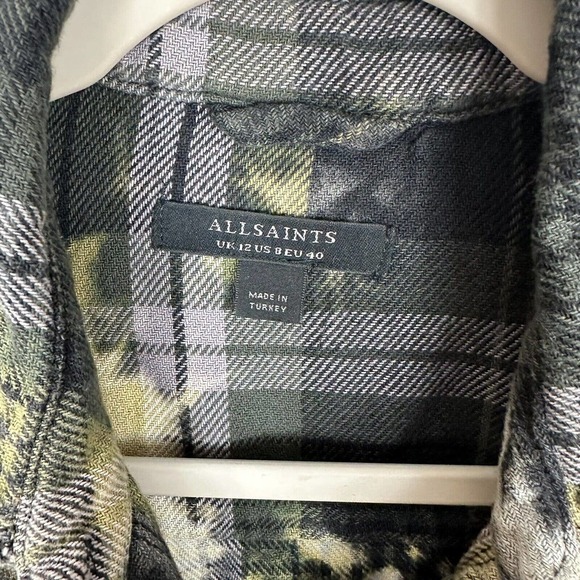 All Saints Lily Check Shacket Shirt Dress Flannel Size 8 Tie Dye Black - Picture 2 of 8